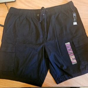 Mens XL Black Cargo Shorts (Drawstring Waistband) New With Tags
